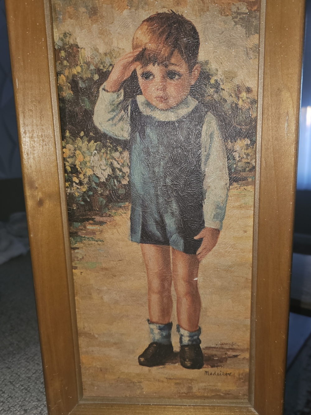Vintage Framed Art By Medeiros Boy Portrait  (Replica Image) of RFK Jr., Salute.